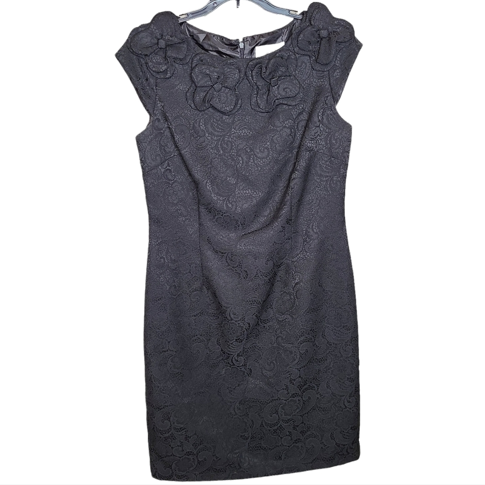 SD Collection Black Sleeveless Sheath Dress Embossed Print Ladies Size 10